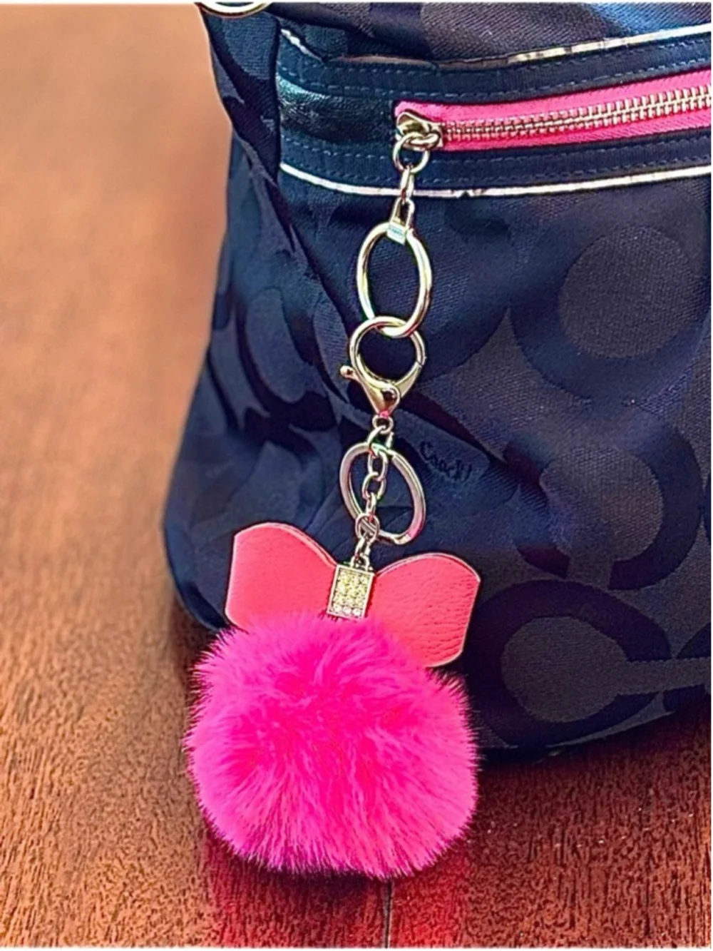 COACH POPPY SIGNATURE BLACK WITH PINK EXCELLENT USED CONDITION WITH COIN PURSE